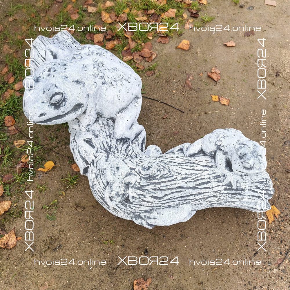 Фигура садовая Лягушки на коряге из бетона — изображение 2